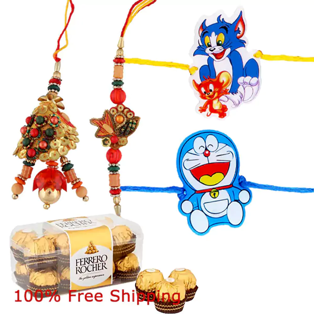 15 pcs ferrero rocher chocolate with 1 family rakhi set