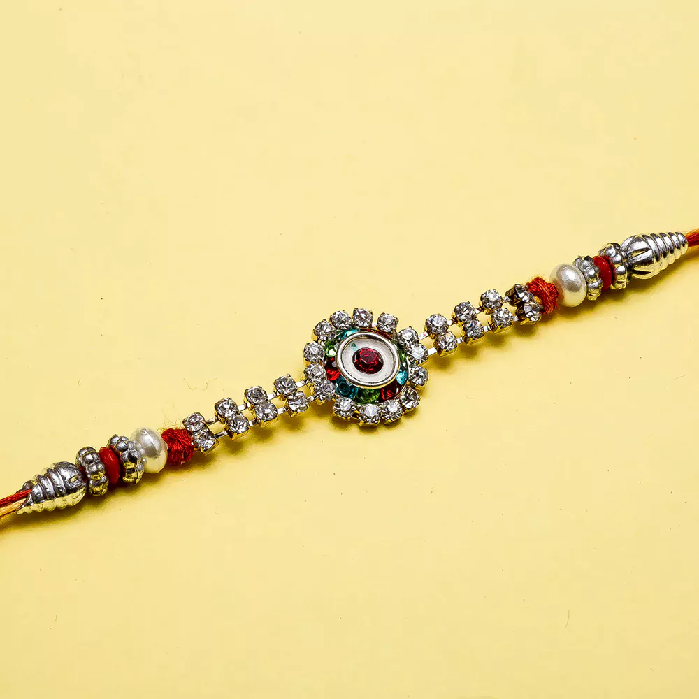 Flower coloured designer beads rakhi