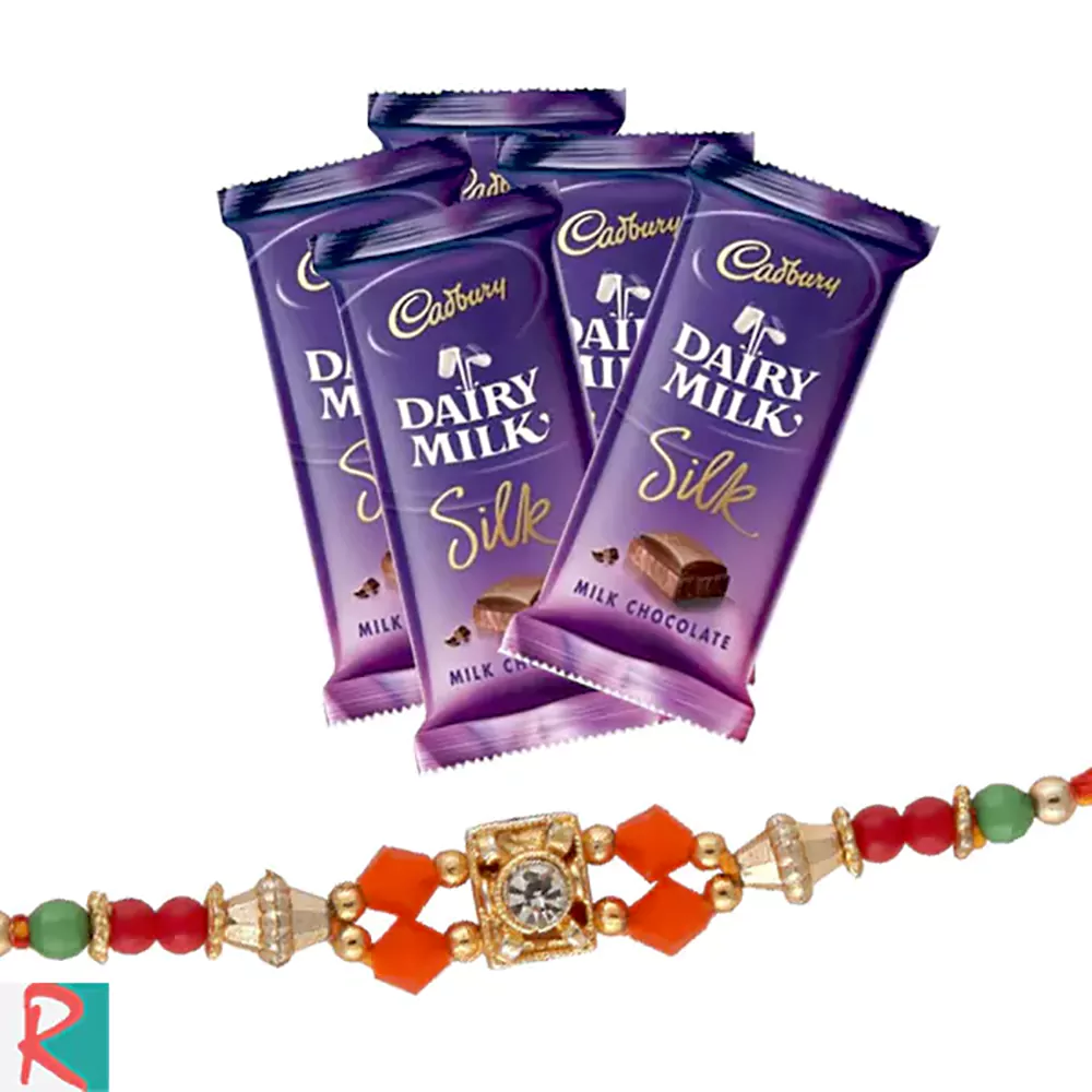 Rakhi with 5 cadbury silk chocolates