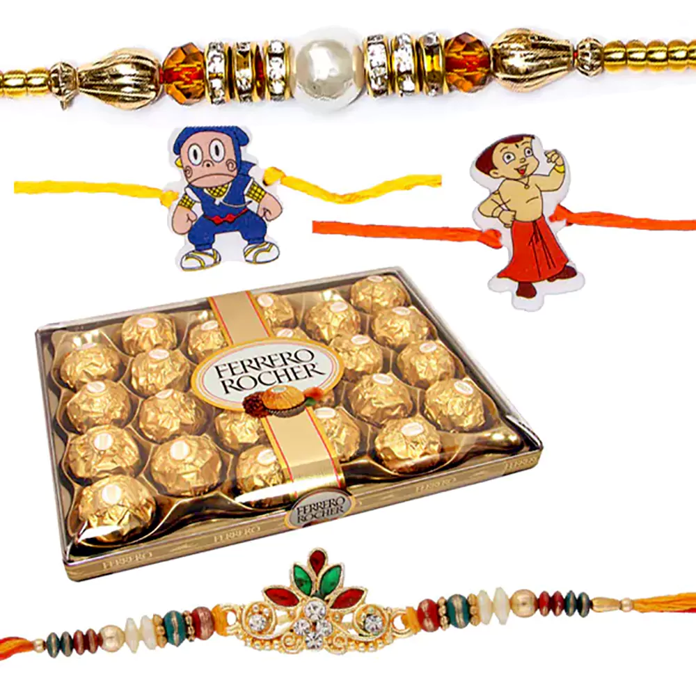 24 pc ferrero rocher with 4 rakhi set