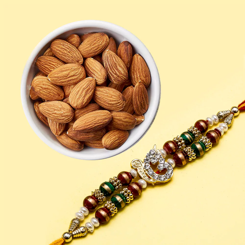 almonds box with onkar rakhi