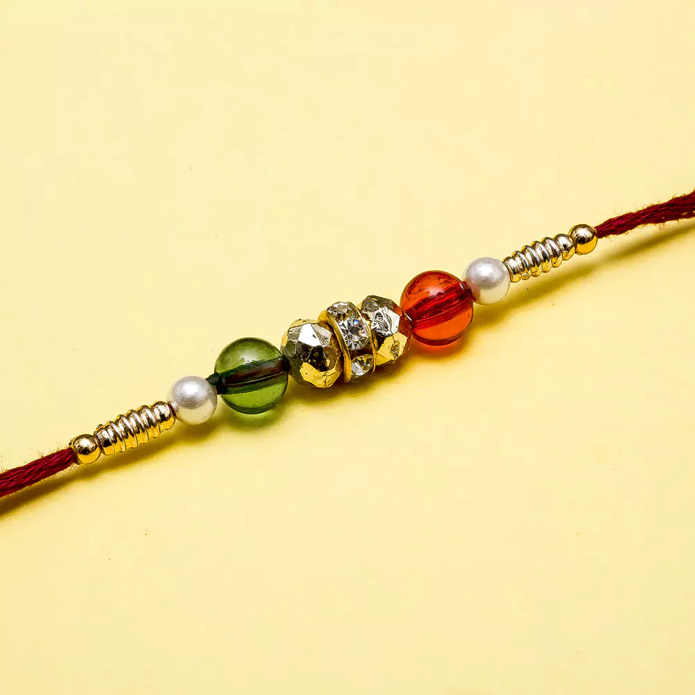 Multicolor diamond beads thread rakhi