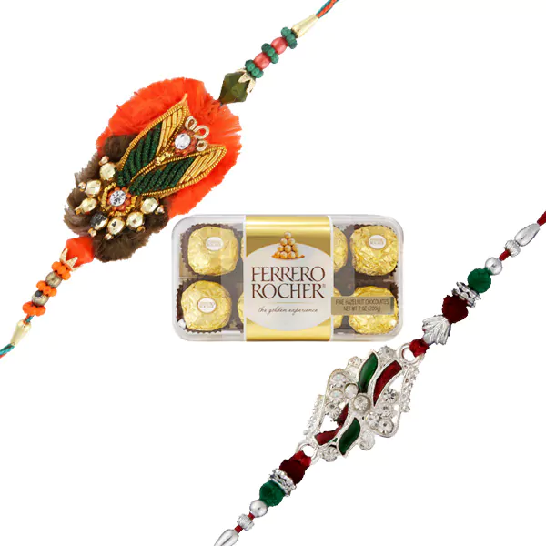 2 Rakhi with Ferrero Rocher 16 pc USA Free Ship