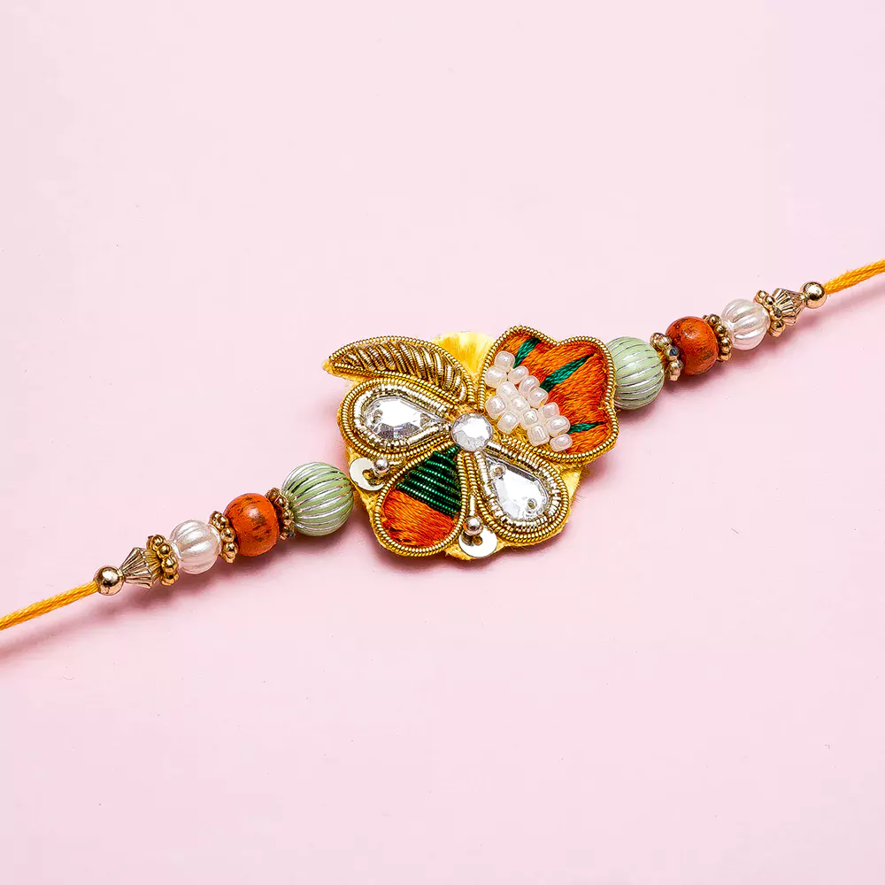 colourful rakhi with zardosi work