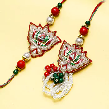 Stylish lotus pearl bhaiya bhabhi rakhi