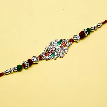 Silver plated white jewel rakhi