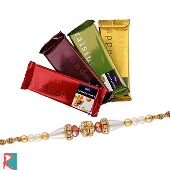 Brother rakhi with 4 cadbury temptations