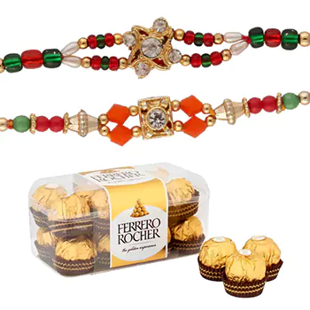 16 pc ferrero rocher with 2 rakhi set