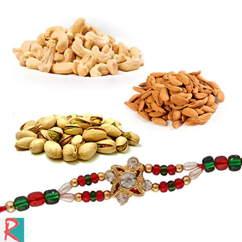 Badam kaju and pista box with rakhi