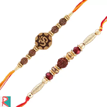 2 rakhi with om and rudraksha