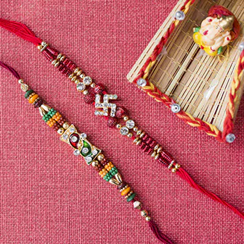 Swastika Rakhi with Meenakari Rakhi