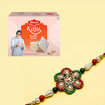 swastik flower design rakhi with kaju katli 500 gm