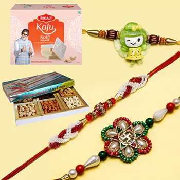 Borther Special 2 Rakhi And Kids Rakhi With Kaju Katli 500gm And Dry Fruit Box 500 gm