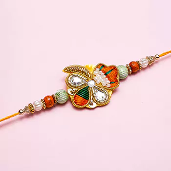 colourful rakhi with zardosi work